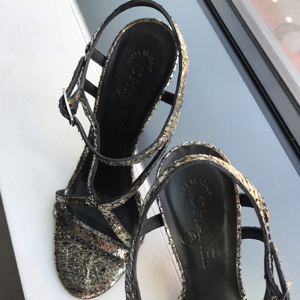 Chanel Metallic Python Stiletto Sandals - Picture 9 of 11
